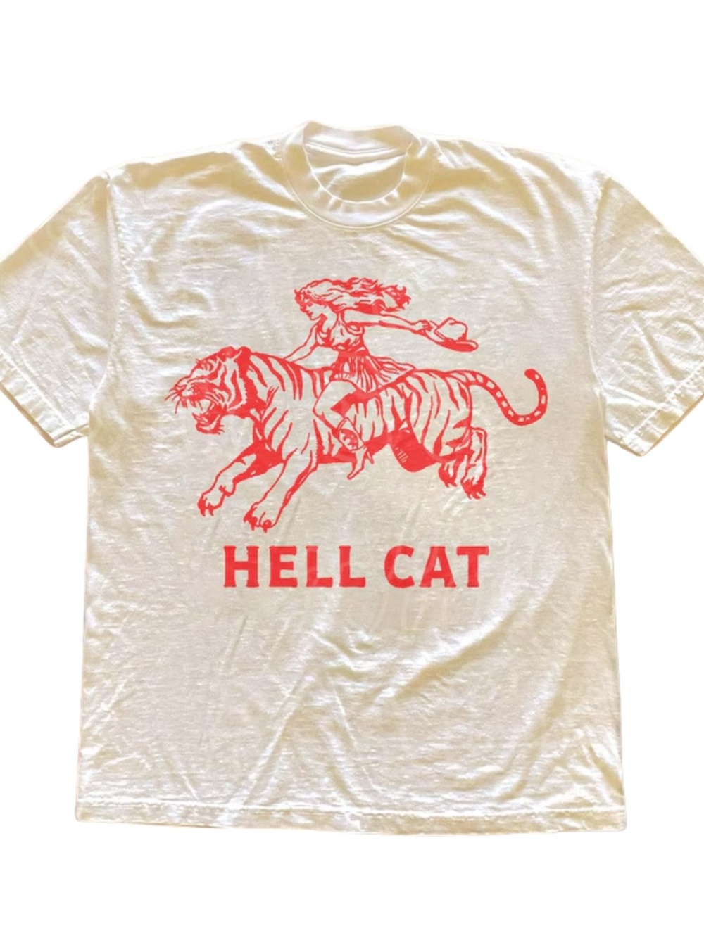 Gildan White Tee with Red Hell Cat Graphic, Gift For Her , For Him